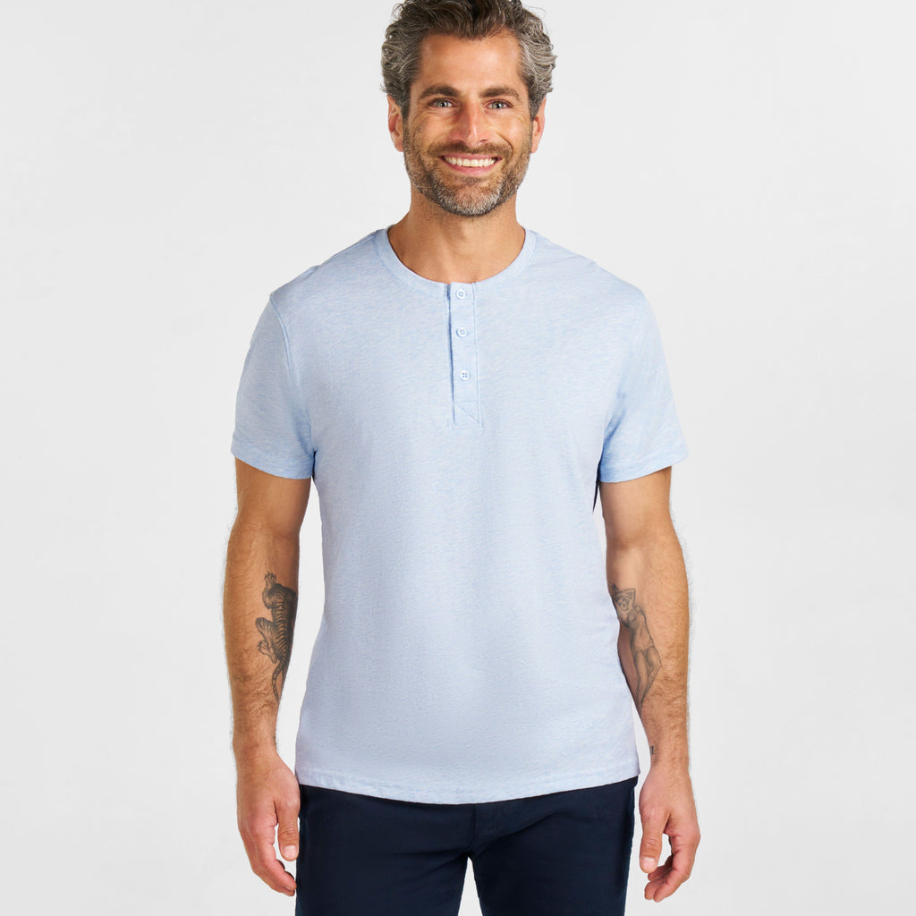 Pale Blue Melange Short-Sleeve Henley