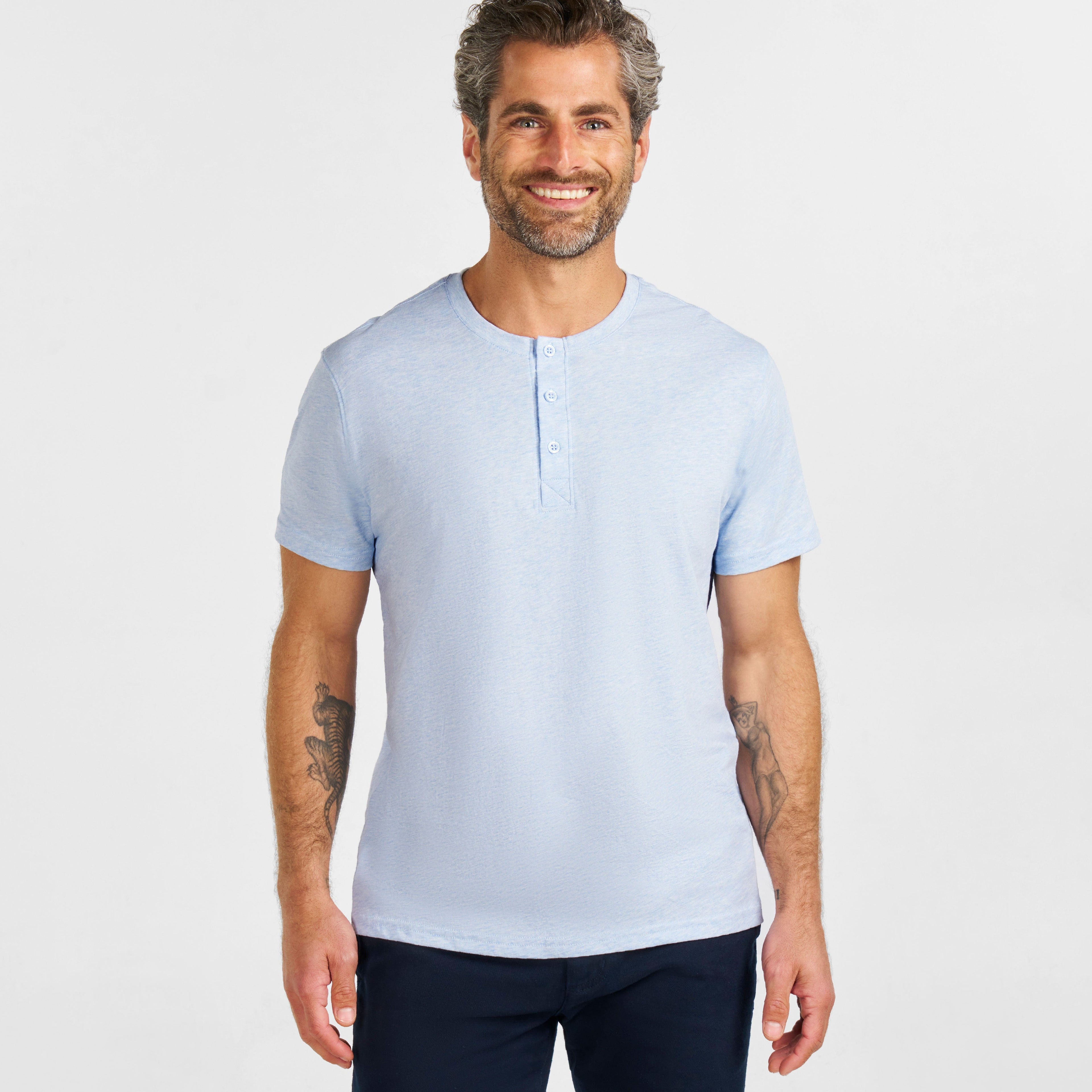 Pale Blue Melange Short-Sleeve Henley