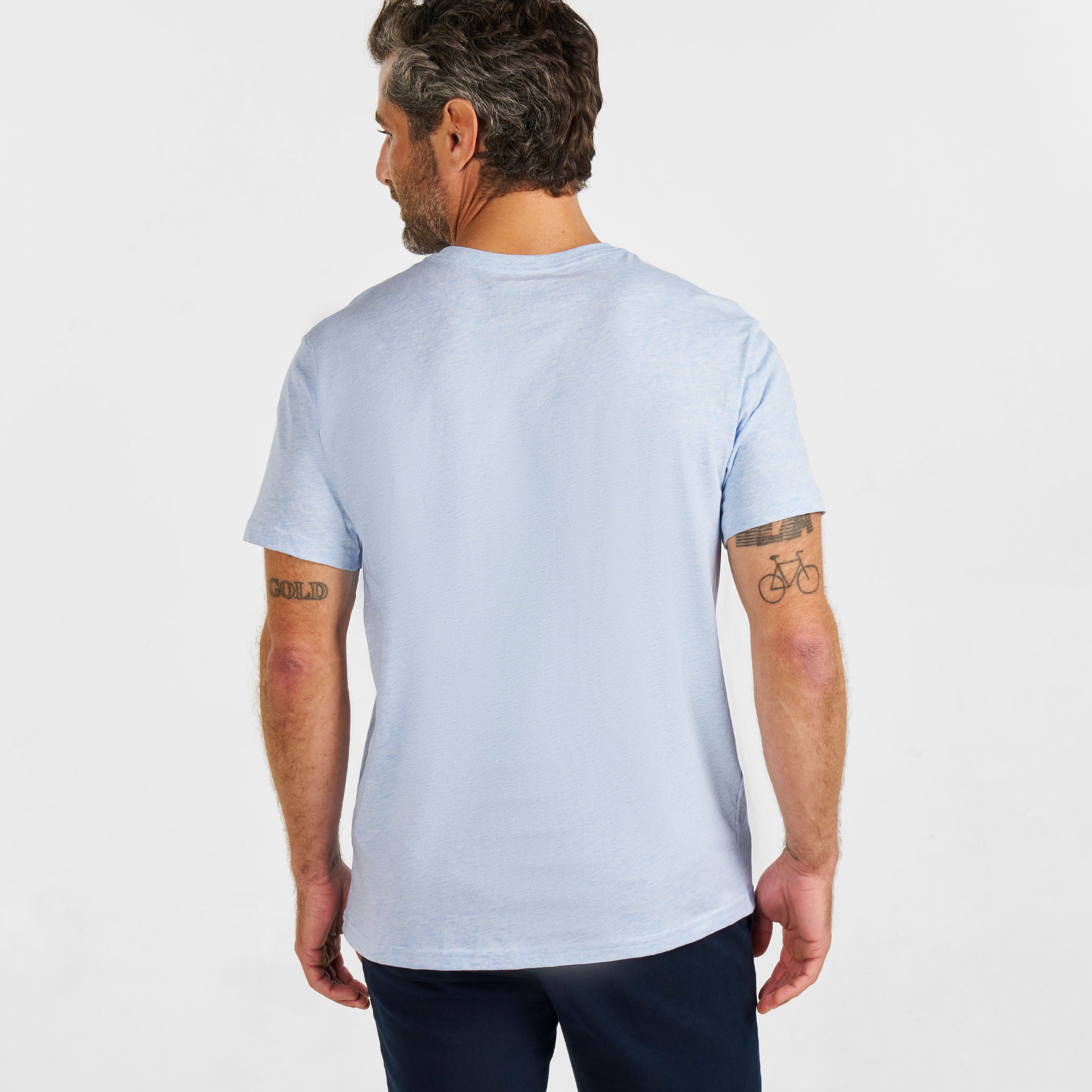 Pale Blue Melange Short-Sleeve Henley