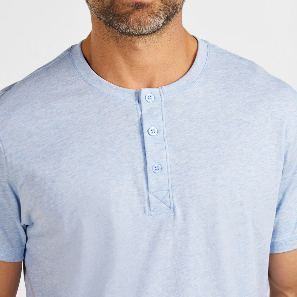 Pale Blue Melange Short-Sleeve Henley