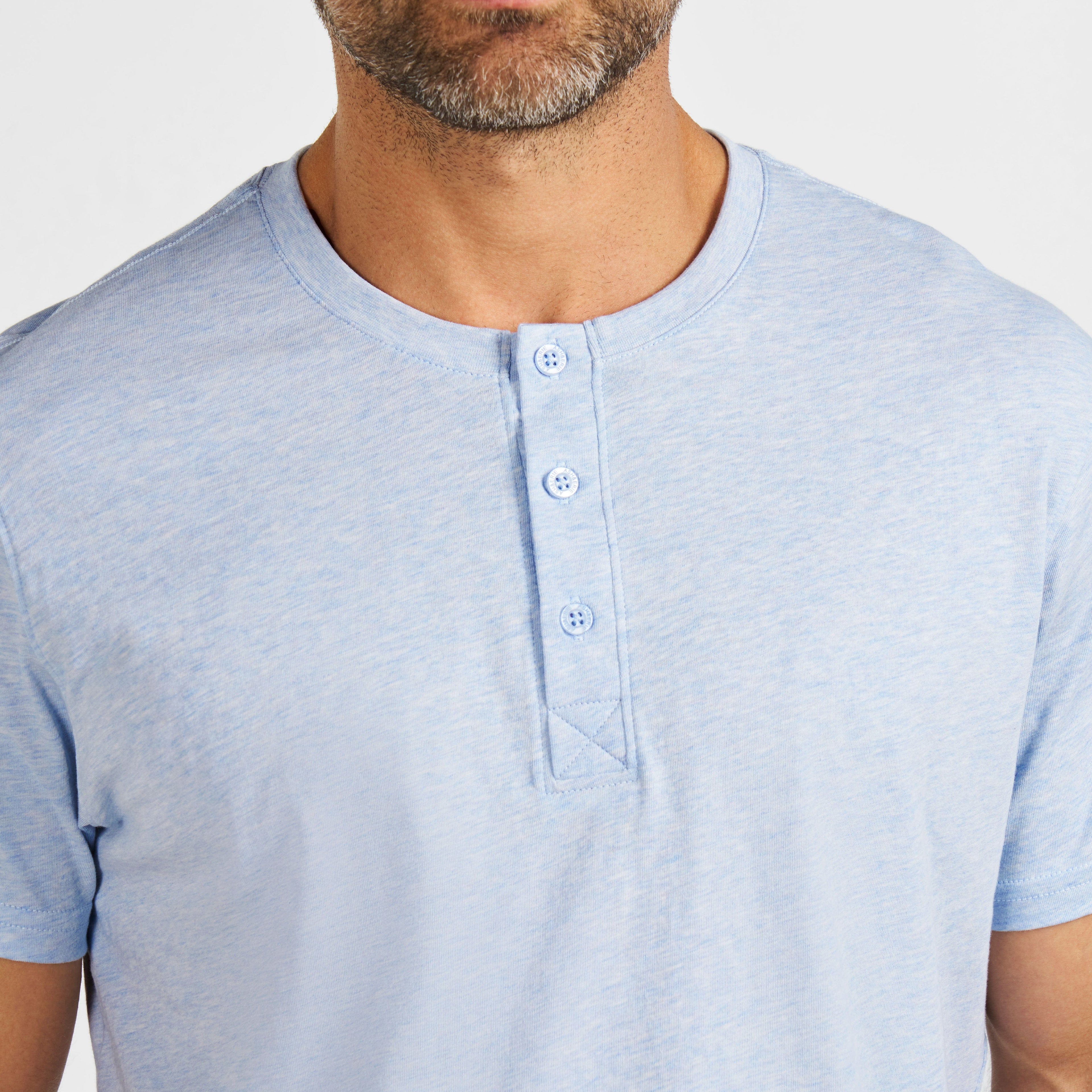Pale Blue Melange Short-Sleeve Henley