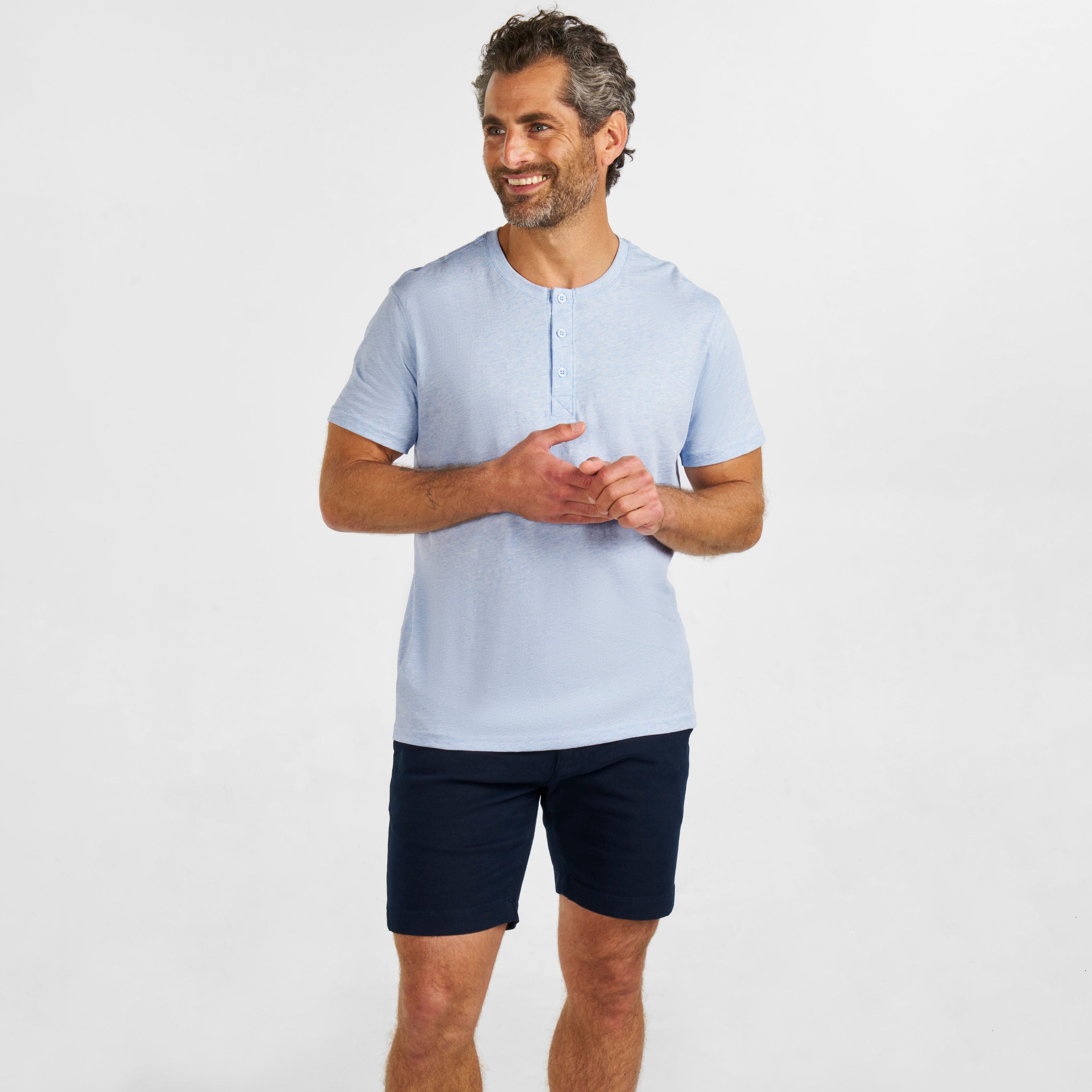 Pale Blue Melange Short-Sleeve Henley