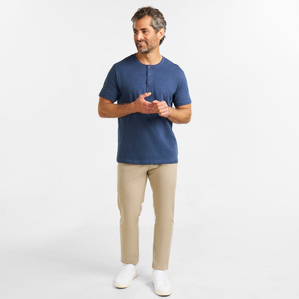 Deep Blue Melange Short-Sleeve Henley