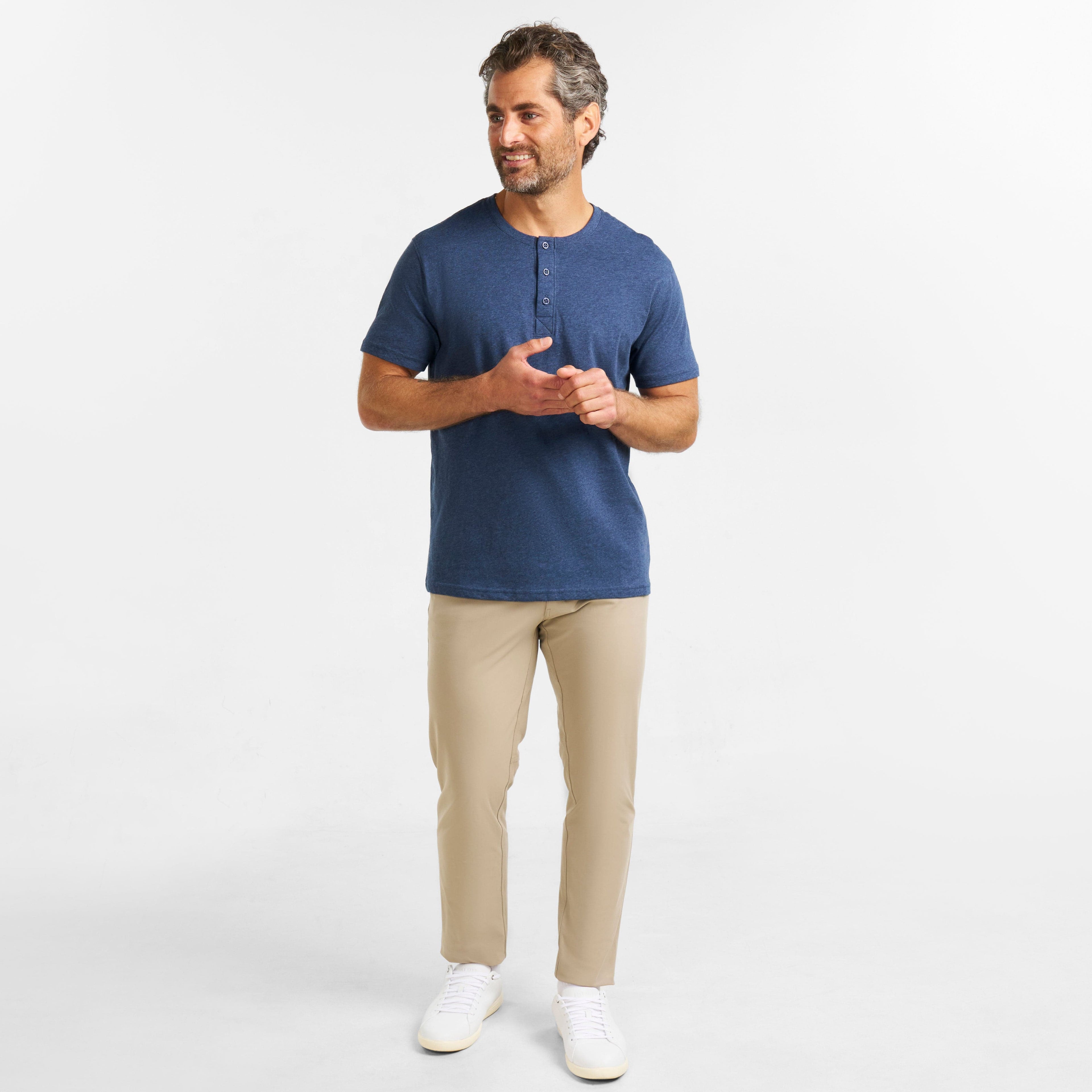 Deep Blue Melange Short-Sleeve Henley