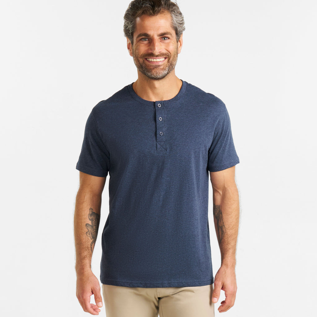 Deep Blue Melange Short-Sleeve Henley