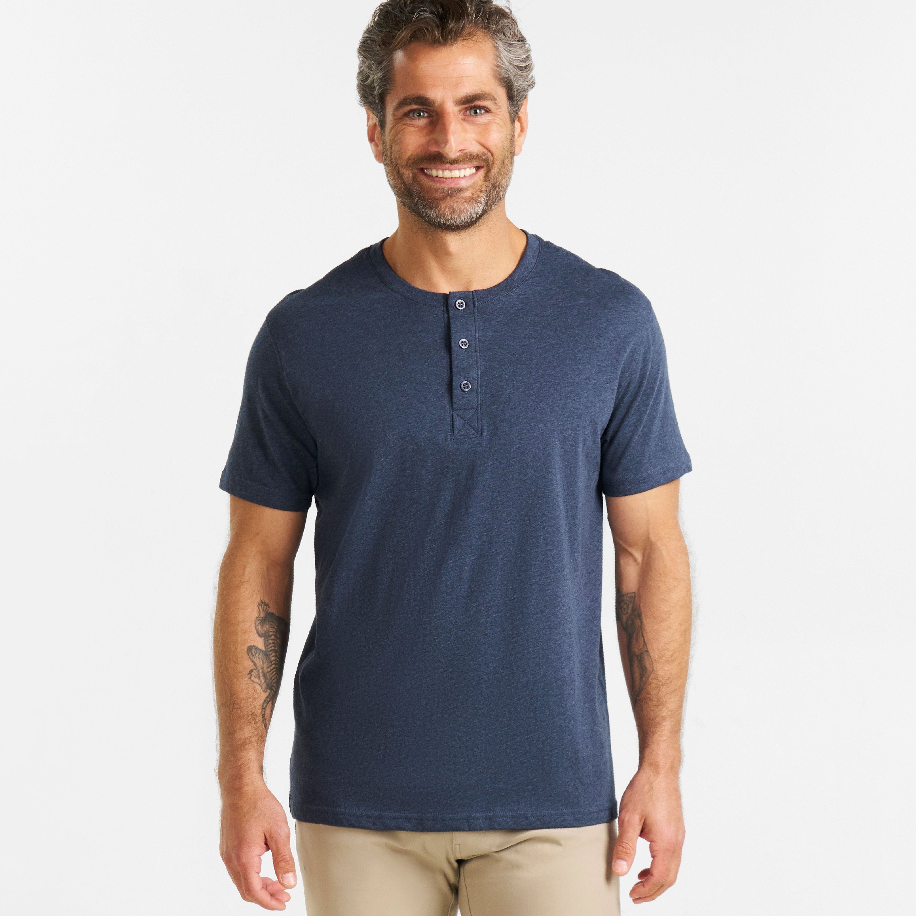 Deep Blue Melange Short-Sleeve Henley