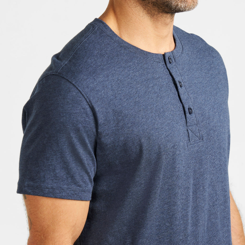 Deep Blue Melange Short-Sleeve Henley