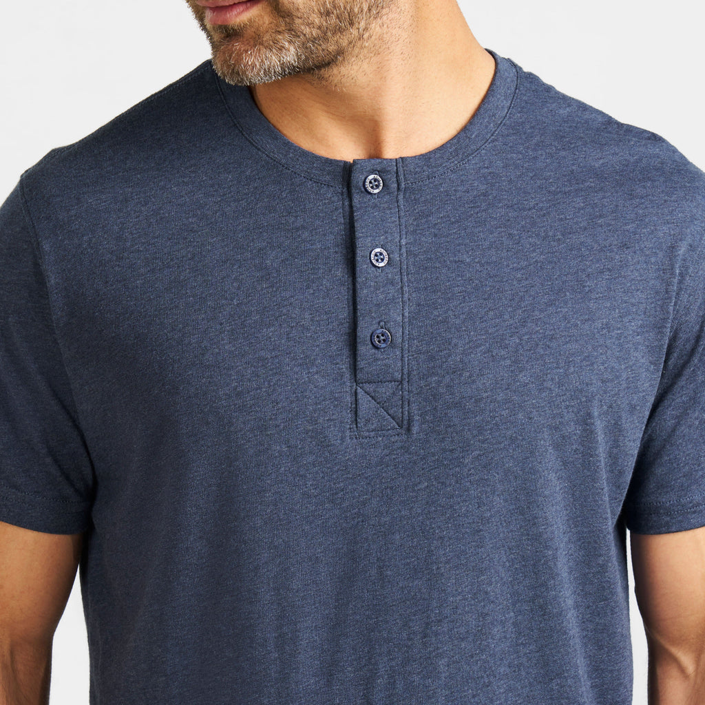 Deep Blue Melange Short-Sleeve Henley